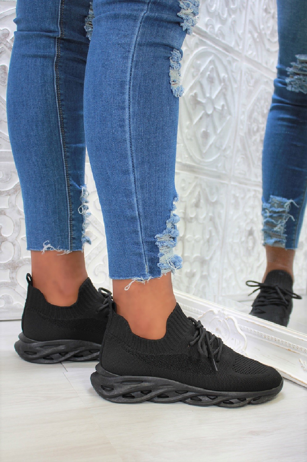 Ladies black best sale fashion trainers